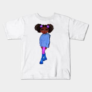 Anime girl Princess Cute black girl 3 Melanin Afro African American Kids T-Shirt